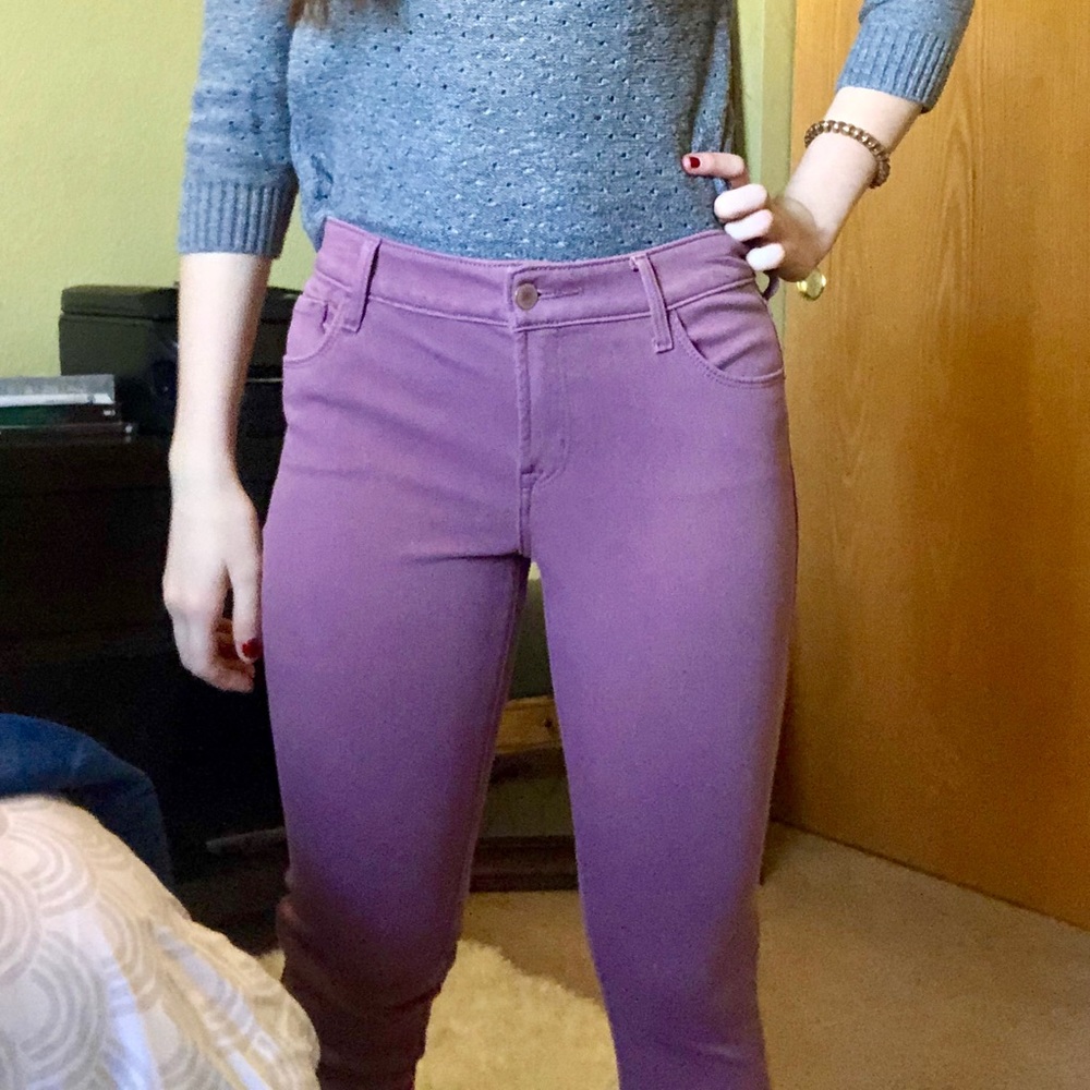 Mauve skinny jeans, very stretchy and soft.